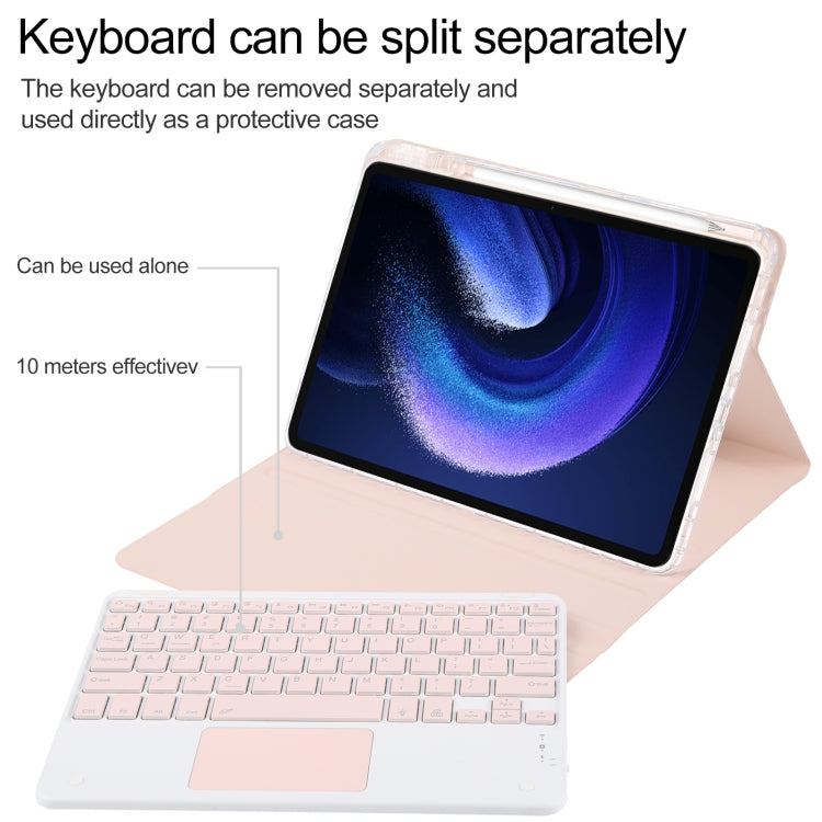 For Xiaomi Pad 6 Square Button Bluetooth Keyboard Rotatable Holder Leather Case with Touchpad(Rose Gold)