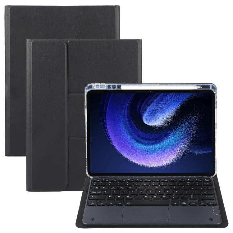 For Xiaomi Pad 6 Square Button Bluetooth Keyboard Rotatable Holder Leather Case with Touchpad(Black)