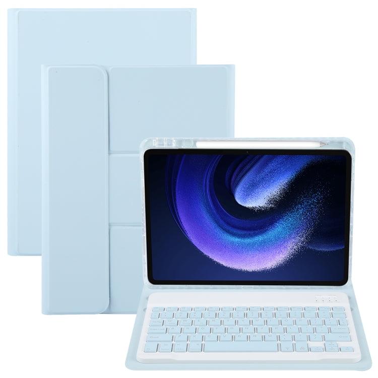 For Xiaomi Pad 6 Square Button Backlight Bluetooth Keyboard Rotatable Holder Leather Case(Sky Blue)