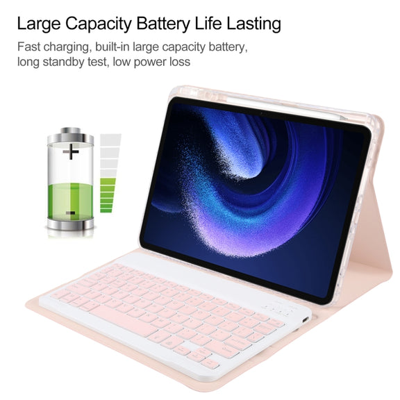 For Xiaomi Pad 6 Square Button Backlight Bluetooth Keyboard Rotatable Holder Leather Case(Rose Gold)