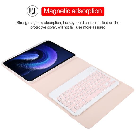 For Xiaomi Pad 6 Square Button Backlight Bluetooth Keyboard Rotatable Holder Leather Case(Rose Gold)