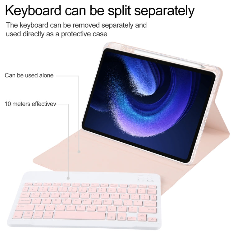 For Xiaomi Pad 6 Square Button Backlight Bluetooth Keyboard Rotatable Holder Leather Case(Rose Gold)