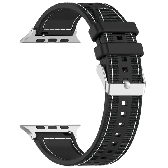 For Apple Watch SE 44mm Ordinary Buckle Hybrid Nylon Braid Silicone Watch Band(Black)