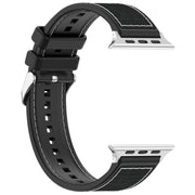 For Apple Watch 42mm Ordinary Buckle Hybrid Nylon Braid Silicone Watch Band(Black)