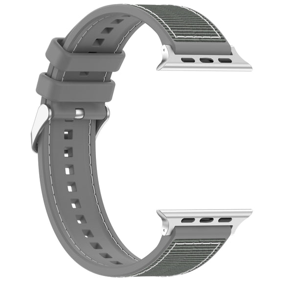 For Apple Watch 42mm Ordinary Buckle Hybrid Nylon Braid Silicone Watch Band(Grey)