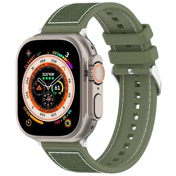 For Apple Watch 42mm Ordinary Buckle Hybrid Nylon Braid Silicone Watch Band(Green)