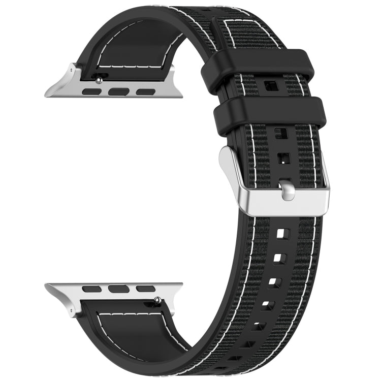 For Apple Watch 38mm Ordinary Buckle Hybrid Nylon Braid Silicone Watch Band(Black)