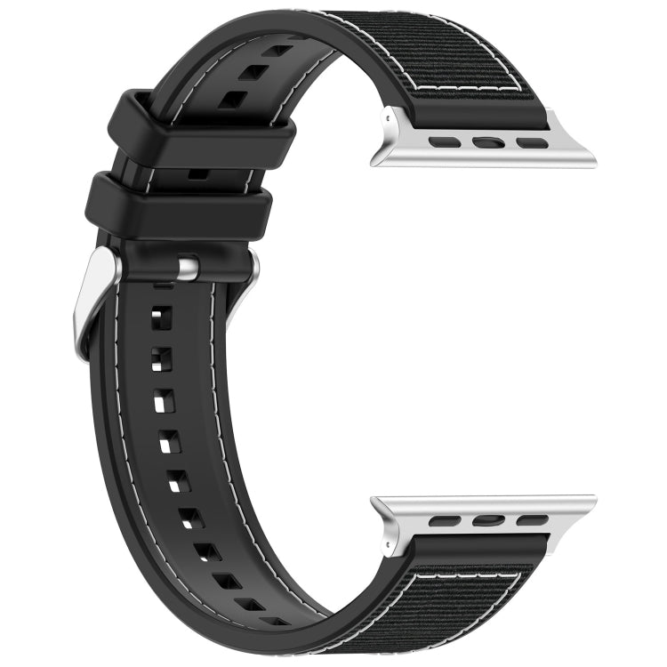 For Apple Watch 38mm Ordinary Buckle Hybrid Nylon Braid Silicone Watch Band(Black)