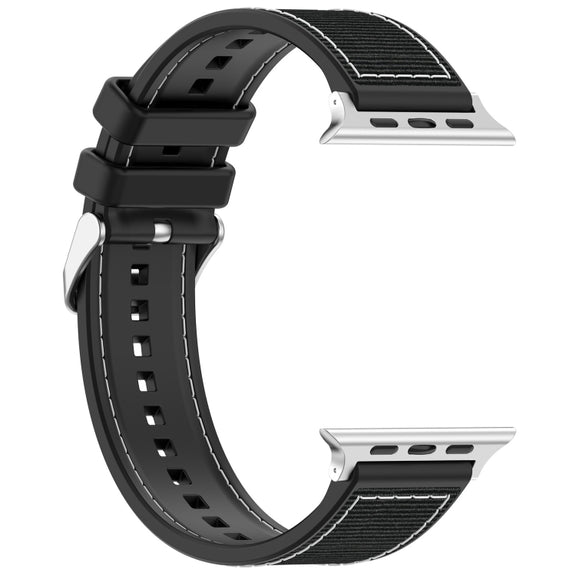 For Apple Watch 38mm Ordinary Buckle Hybrid Nylon Braid Silicone Watch Band(Black)