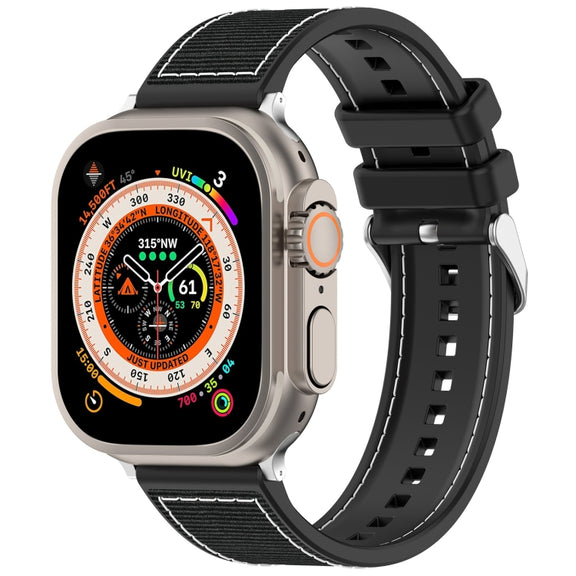 For Apple Watch 38mm Ordinary Buckle Hybrid Nylon Braid Silicone Watch Band(Black)