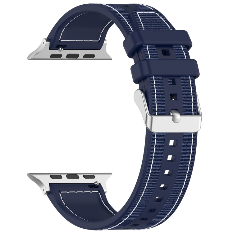 For Apple Watch 38mm Ordinary Buckle Hybrid Nylon Braid Silicone Watch Band(Midnight Blue)