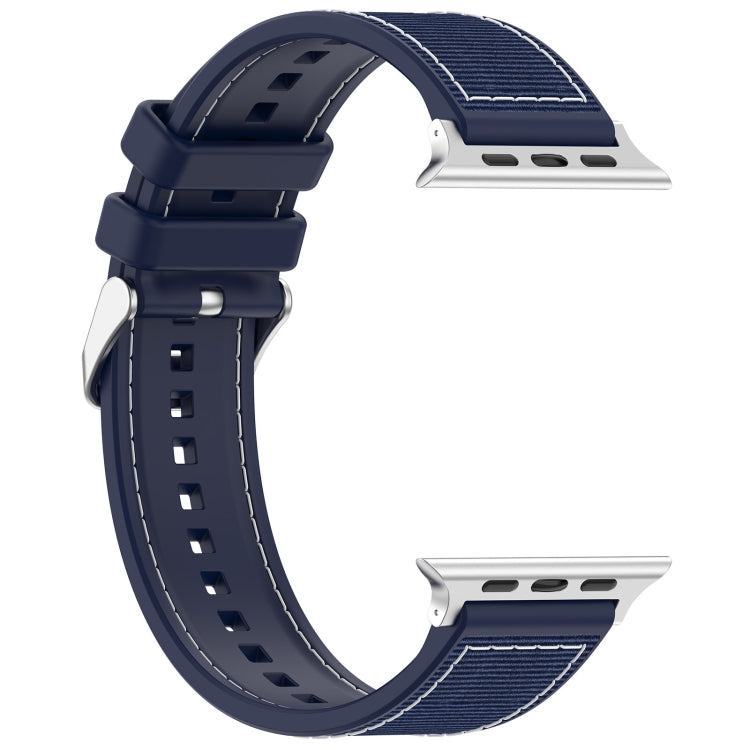 For Apple Watch 38mm Ordinary Buckle Hybrid Nylon Braid Silicone Watch Band(Midnight Blue)