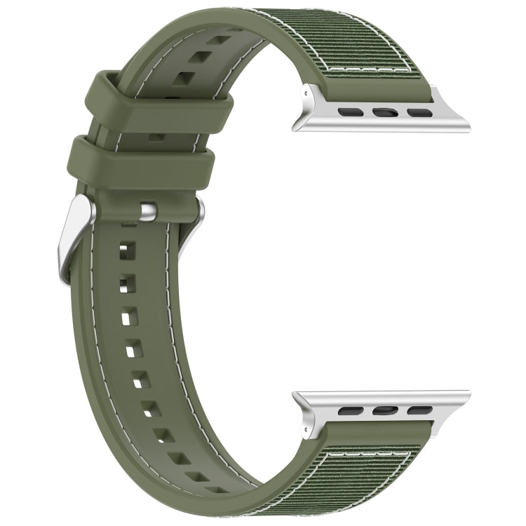 For Apple Watch 38mm Ordinary Buckle Hybrid Nylon Braid Silicone Watch Band(Green)