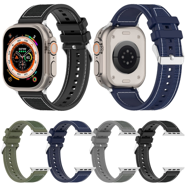For Apple Watch SE 44mm Ordinary Buckle Hybrid Nylon Braid Silicone Watch Band(Midnight Blue)