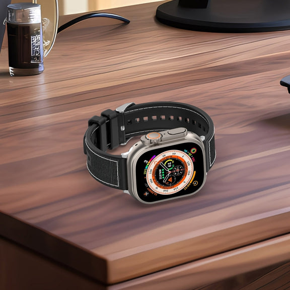 For Apple Watch Series 8 41mm Ordinary Buckle Hybrid Nylon Braid Silicone Watch Band(Midnight Blue)