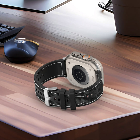 For Apple Watch Series 7 45mm Ordinary Buckle Hybrid Nylon Braid Silicone Watch Band(Grey)