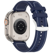 For Apple Watch SE 44mm Official Buckle Hybrid Nylon Braid Silicone Watch Band(Midnight Blue)