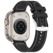 For Apple Watch 42mm Official Buckle Hybrid Nylon Braid Silicone Watch Band(Black)