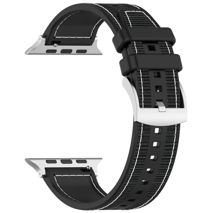 For Apple Watch 42mm Official Buckle Hybrid Nylon Braid Silicone Watch Band(Black)