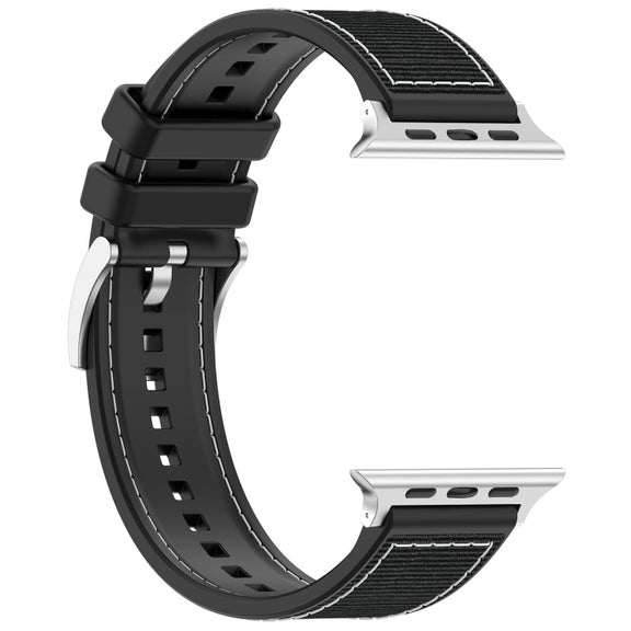 For Apple Watch 42mm Official Buckle Hybrid Nylon Braid Silicone Watch Band(Black)