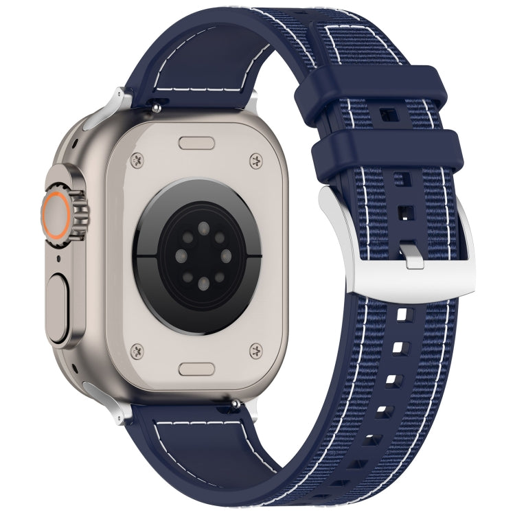 For Apple Watch 38mm Official Buckle Hybrid Nylon Braid Silicone Watch Band(Midnight Blue)