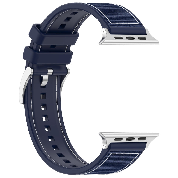 For Apple Watch 38mm Official Buckle Hybrid Nylon Braid Silicone Watch Band(Midnight Blue)