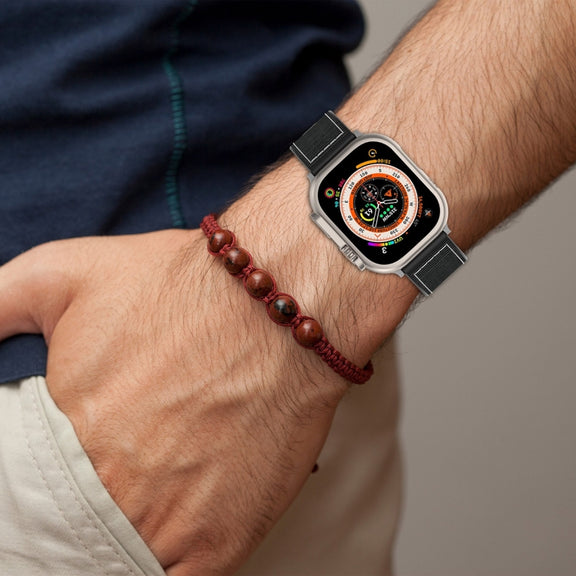 For Apple Watch Series 6 44mm Official Buckle Hybrid Nylon Braid Silicone Watch Band(Grey)