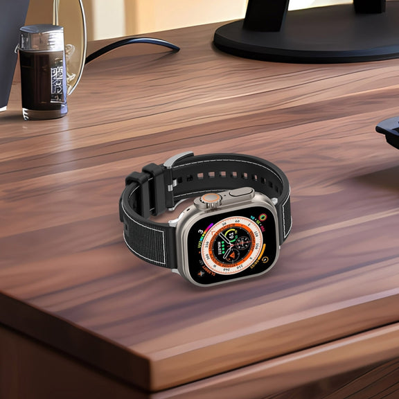 For Apple Watch Series 6 40mm Official Buckle Hybrid Nylon Braid Silicone Watch Band(Grey)