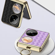 For Huawei Pocket 2 GKK Magnetic Shaft Electroplated Plain Leather Woven Texture Phone Case with Ring(Black)