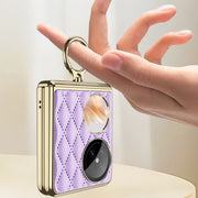 For Huawei Pocket 2 GKK Rhombus Pattern Electroplated Leather Phone Case with Ring(Champagne Gold)