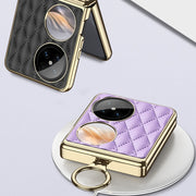 For Huawei Pocket 2 GKK Rhombus Pattern Electroplated Leather Phone Case with Ring(Champagne Gold)