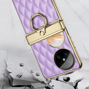 For Huawei Pocket 2 GKK Rhombus Pattern Electroplated Leather Phone Case with Ring(Champagne Gold)