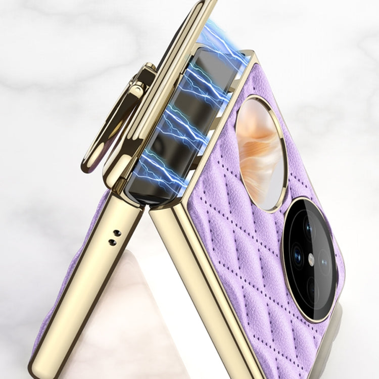For Huawei Pocket 2 GKK Rhombus Pattern Electroplated Leather Phone Case with Ring(Purple)