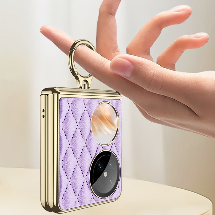 For Huawei Pocket 2 GKK Rhombus Pattern Electroplated Leather Phone Case with Ring(Purple)
