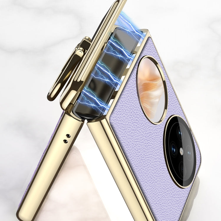 For Huawei Pocket 2 GKK Electroplated Leather Phone Case with Ring(Grey)