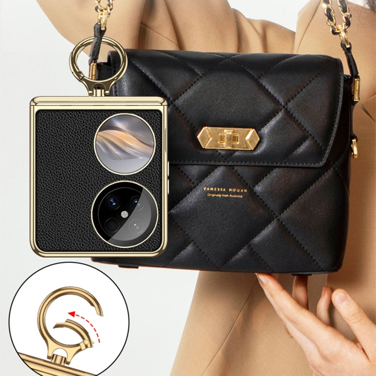 For Huawei Pocket 2 GKK Electroplated Leather Phone Case with Ring(Black)
