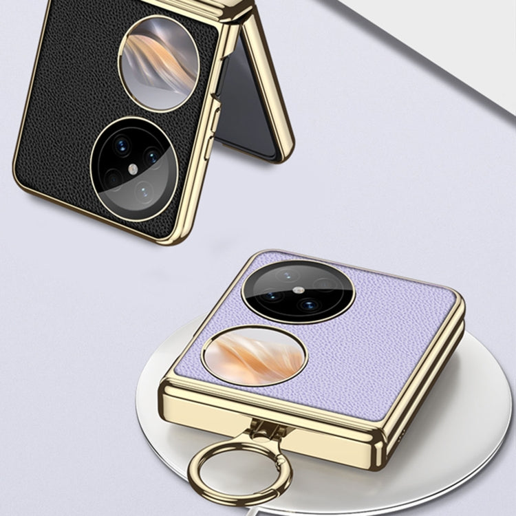 For Huawei Pocket 2 GKK Electroplated Leather Phone Case with Ring(Black)