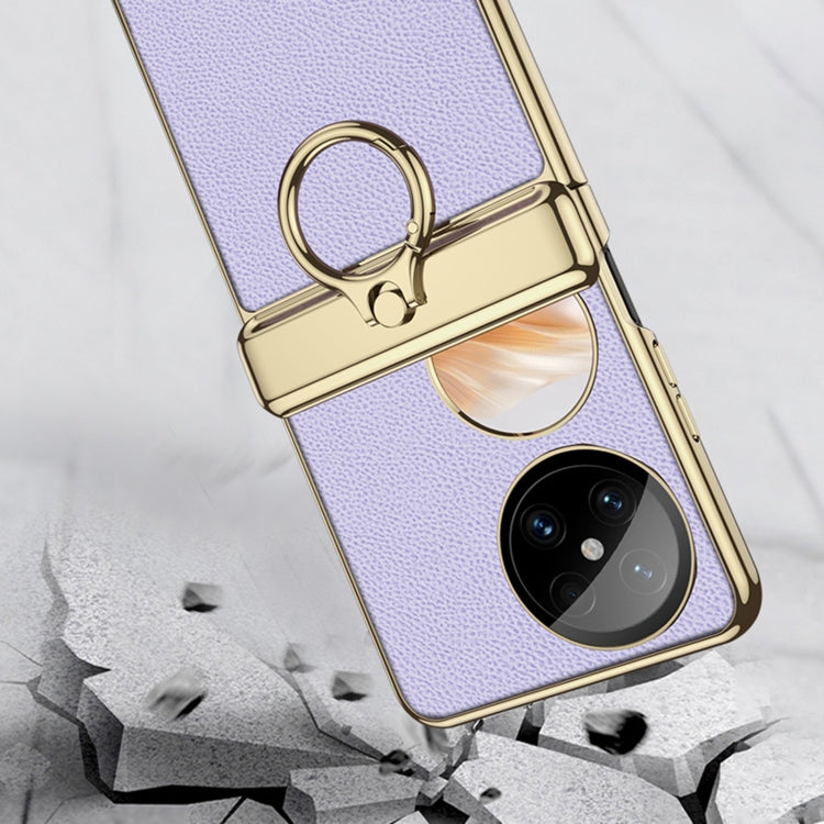 For Huawei Pocket 2 GKK Electroplated Leather Phone Case with Ring(White)