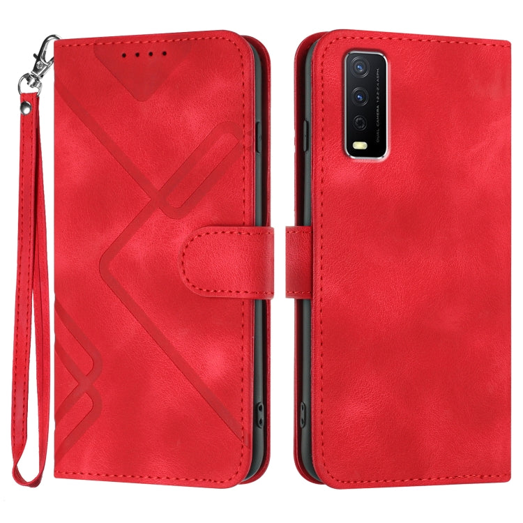 For vivo Y20a/Y20g/Y12a Line Pattern Skin Feel Leather Phone Case(Red)