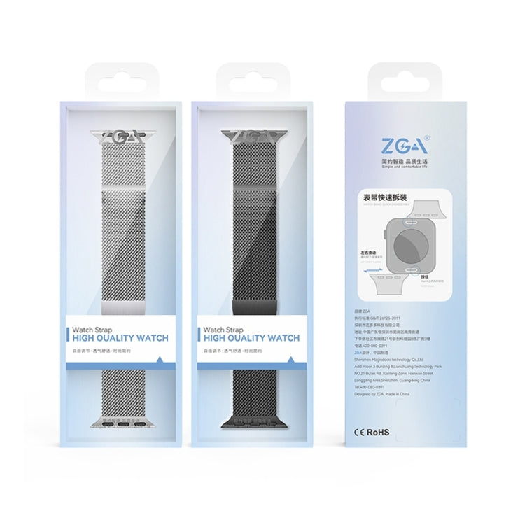 For Apple Watch 42mm ZGA Milanese Magnetic Metal Watch Band(Silver)