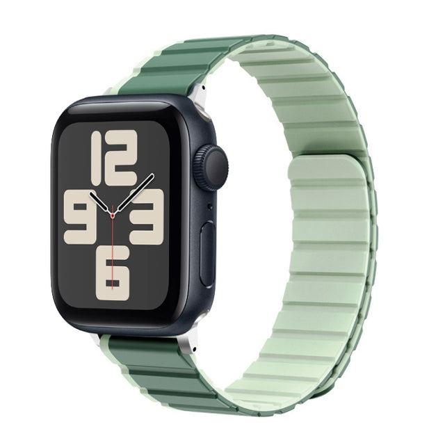 For Apple Watch SE 2023 44mm ZGA Two Color Magnetic Silicone Watch Band(Dark Green+Light Green)