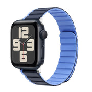For Apple Watch SE 2023 44mm ZGA Two Color Magnetic Silicone Watch Band(Dark Blue+Light Blue)