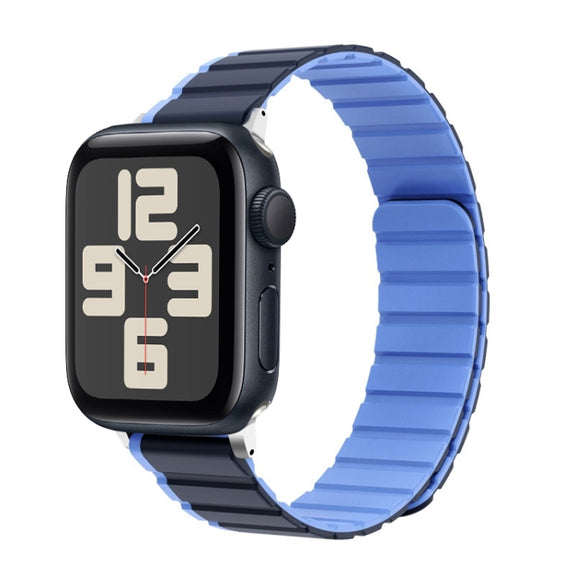 For Apple Watch SE 2023 44mm ZGA Two Color Magnetic Silicone Watch Band(Dark Blue+Light Blue)