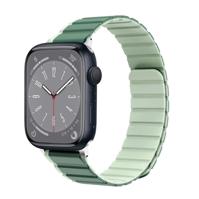 For Apple Watch Series 8 45mm ZGA Two Color Magnetic Silicone Watch Band(Dark Green+Light Green)