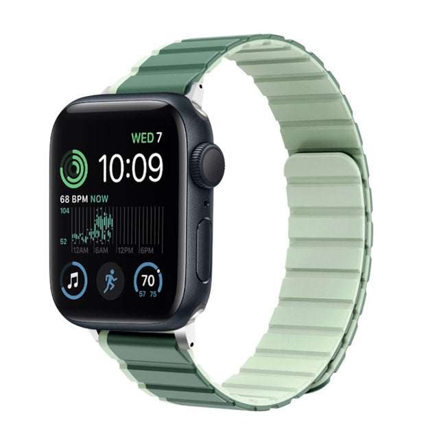 For Apple Watch SE 2022 44mm ZGA Two Color Magnetic Silicone Watch Band(Dark Green+Light Green)