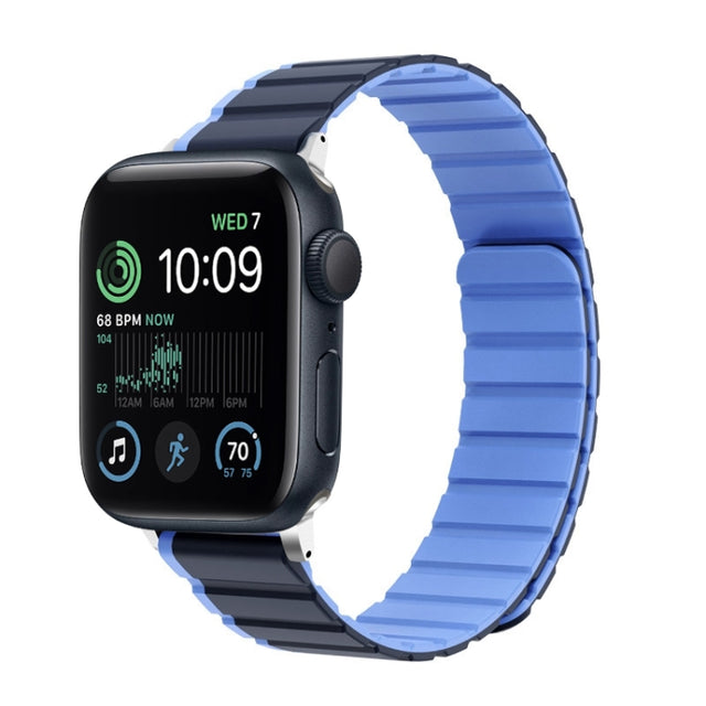 For Apple Watch SE 2022 44mm ZGA Two Color Magnetic Silicone Watch Band(Dark Blue+Light Blue)