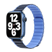 For Apple Watch Series 7 45mm ZGA Two Color Magnetic Silicone Watch Band(Dark Blue+Light Blue)
