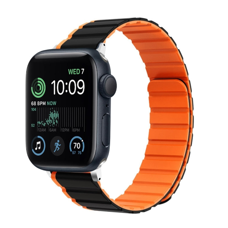 For Apple Watch SE 44mm ZGA Two Color Magnetic Silicone Watch Band(Black+Orange)