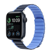 For Apple Watch SE 44mm ZGA Two Color Magnetic Silicone Watch Band(Dark Blue+Light Blue)