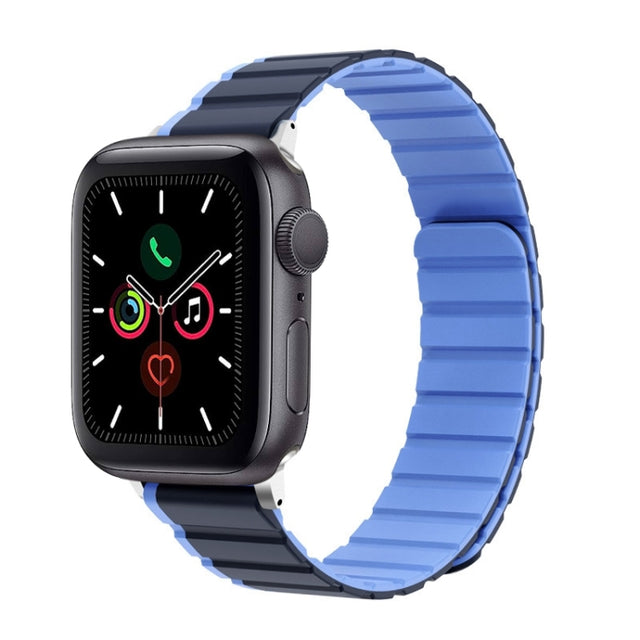 For Apple Watch Series 5 44mm ZGA Two Color Magnetic Silicone Watch Band(Dark Blue+Light Blue)